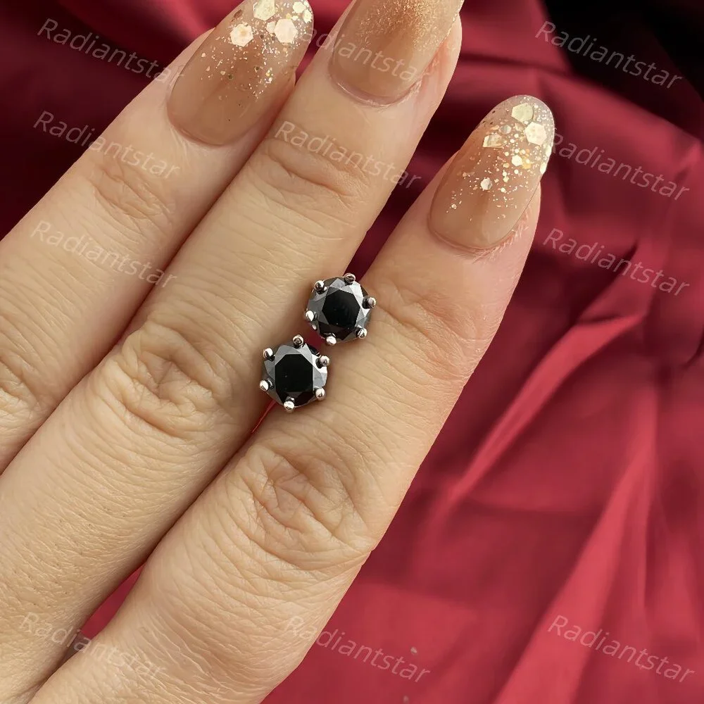 NEW Certified 2ct. t.w. Black Moissanite 6 Prone Solitaire Stud Earrings